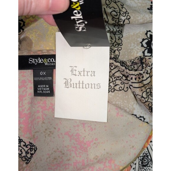 Style & Co Blouse 0X 12 Women's Multicolor Paisley Tie Neck Button Down Bohemian - Picture 7 of 8